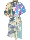 RENTRAYAGE BELTED HAWAIIAN-PRINT COTTON DRESS