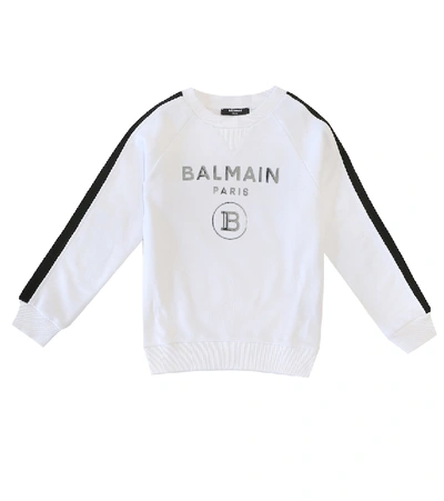 Balmain Kids' Logo印花棉质卫衣 In White