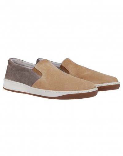 Eleventy Two-toned Suede & Canvas Slip-on Sneakers In Sand-grey