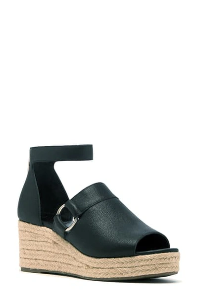 Sole Society Caillen Espadrille Wedge Sandal In Black Leather