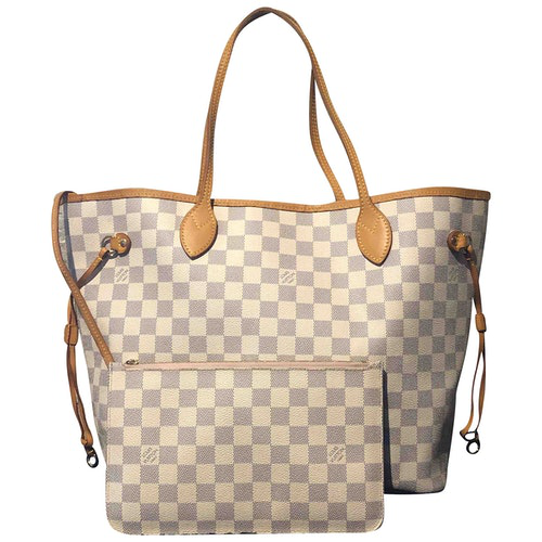Pre-Owned Louis Vuitton Neverfull White Cloth Handbag | ModeSens