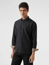 Burberry Sherwood Monogram Motif Slim Fit Stretch Poplin Button-up Shirt In Black