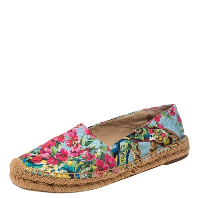 Pre-owned Dolce & Gabbana Multicolor Floral Print Fabric Espadrilles Size 40