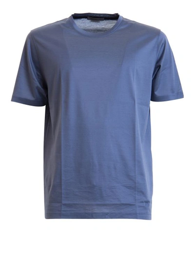 Corneliani Crest Embroidery Cotton T-shirt In Blue