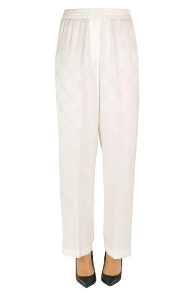 8pm Designer Logo Satin Trousers In White