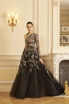 GEORGES HOBEIKA LONG SLEEVE EMBROIDERED TULLE ONE SHOULDER GOWN,GH20FGRTW06-6
