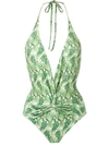 ADRIANA DEGREAS CRISÂNTEMO PRINTED HALTERNECK ONE-PIECE