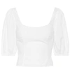 Staud Papaya Puff-sleeve Cropped Blouse In White