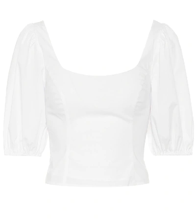 Staud Papaya Puff-sleeve Cropped Blouse In White