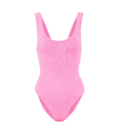Hunza G Square Neck Crinkle One Piece Swimsuit In Pink