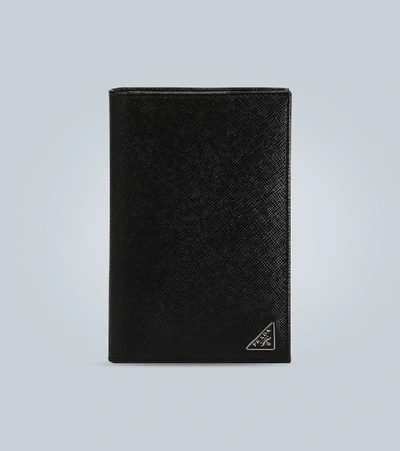 Prada Billfold Leather Wallet With Logo In Black