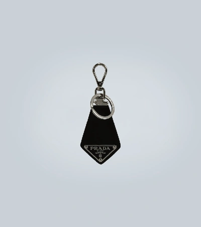Prada Logo Saffiano Leather Key Chain In Black