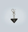 Prada Men Saffiano Leather And Metal Keychain In Black