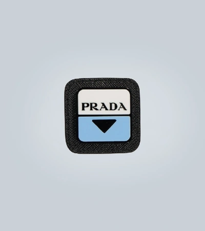Prada Leather-trimmed Logo Badge In Black