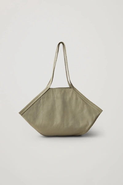 Cos Leather Square Shopper In Green