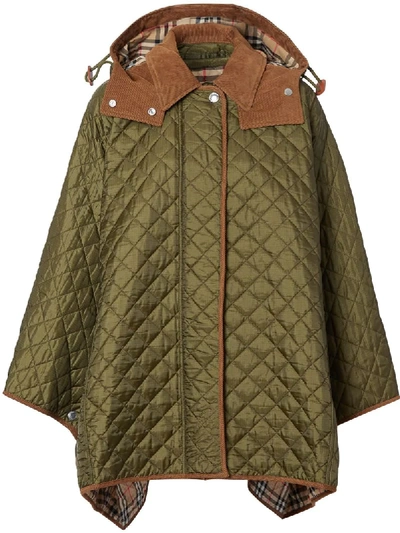 Burberry Quilted Hooded Cape In Green