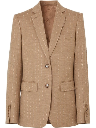 Burberry Crystal Pinstriped Technical Wool Jersey Blazer In Neutrals