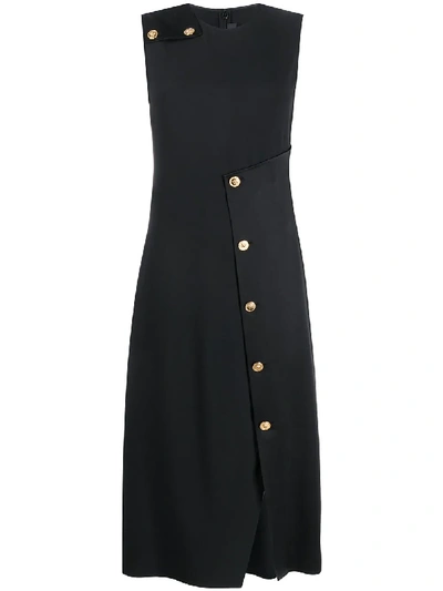 Versace Sleeveless Satin Button Cocktail Dress In Black