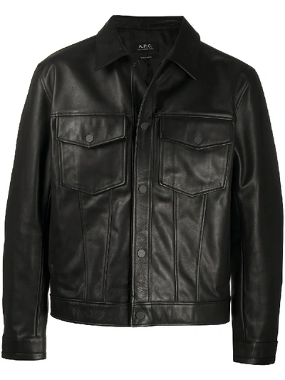 Apc Pointed Collar Calf-leather Jacket In Black