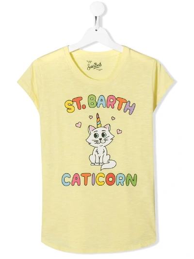 Mc2 Saint Barth Teen Caticorn Print T-shirt In Yellow