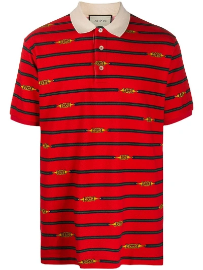 Gucci Horsebit Striped Polo Shirt In Red