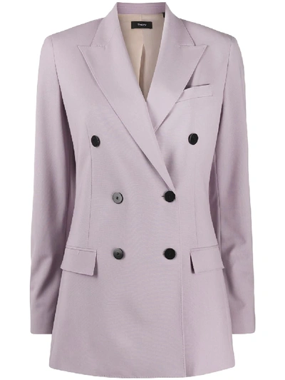 Theory Double-breasted Blazer In Purple
