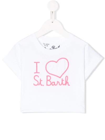 Mc2 Saint Barth Kids' Script Print T-shirt In White