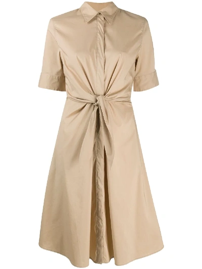 Polo Ralph Lauren Short Sleeve Knot-detail Shirt Dress In Neutrals