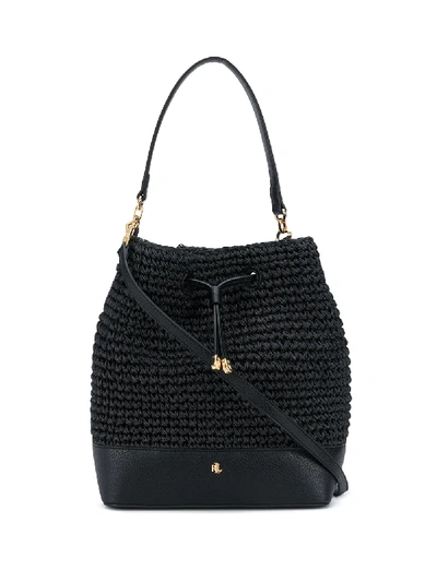 Lauren Ralph Lauren Debby Straw Bucket Bag In Black