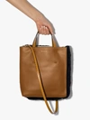 MARNI BROWN MUSEO LEATHER SHEARLING TOTE BAG,SHMP0018Q4P362215236528