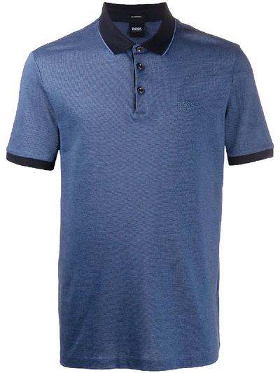 Hugo Boss Embroidered Logo Polo Shirt In Blue
