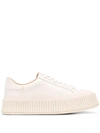 Jil Sander Light Beige Leather Chunky Rubber Platform Sole Sneaker In White