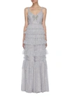 NEEDLE & THREAD BELTED SEQUIN EMBELLISHED RUFFLE SLEEVELESS GOWN