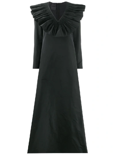 Valentino Ruched Detail Faille Long Dress In Black