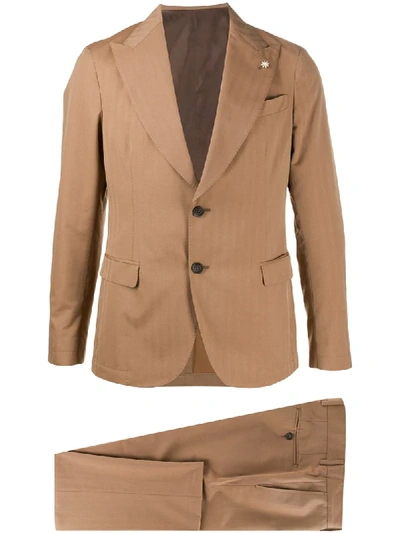 Manuel Ritz Striped Single-breasted Suit In Brown