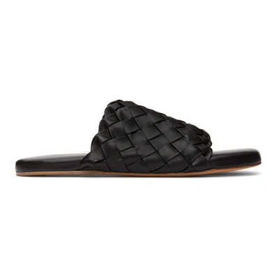 Bottega Veneta Intrecciato Woven-strap Slides In Black