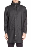 Rains Long Hooded Popper Jacket Charcoal In Black