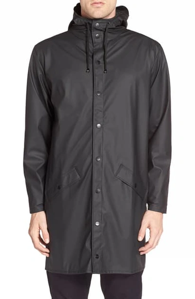 Rains Long Hooded Popper Jacket Charcoal In Black