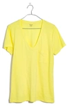 Madewell Whisper Cotton V-neck Pocket Tee In Pale Citron