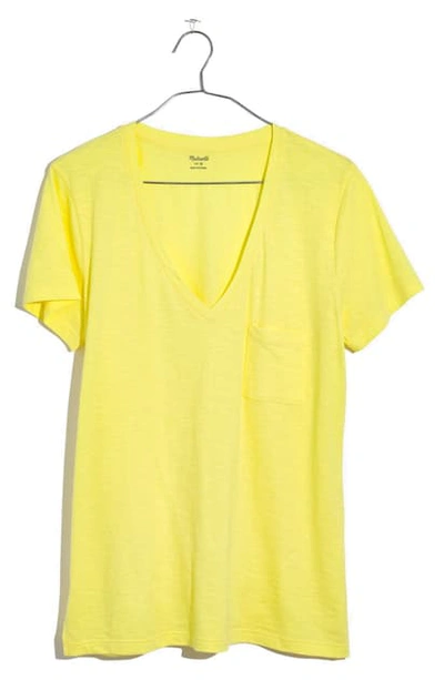 Madewell Whisper Cotton V-neck Pocket Tee In Pale Citron