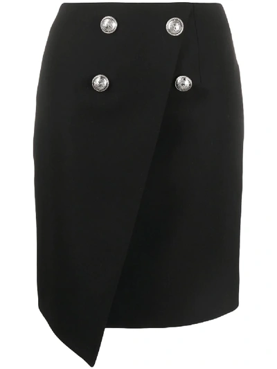 Balmain Asymmetric Wraparound Skirt In Black