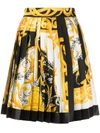 Versace Pleated Printed Silk-twill Mini Skirt In White