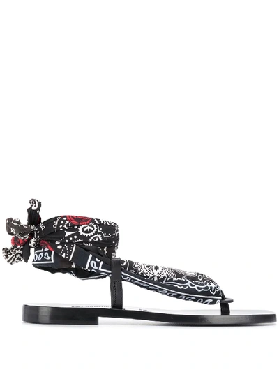 Semicouture Paisley-print Ankle Wrap Sandals In Black