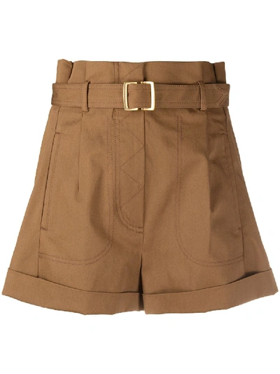 Alberta Ferretti Belted High-waist Shorts In Brown