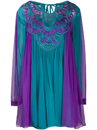 Alberta Ferretti Contrast-panel Embroidered Short Dress In Purple
