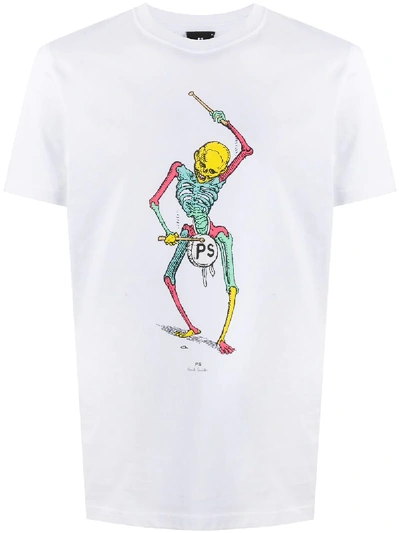 Ps By Paul Smith Drumming Skeleton Print T-shirt In White