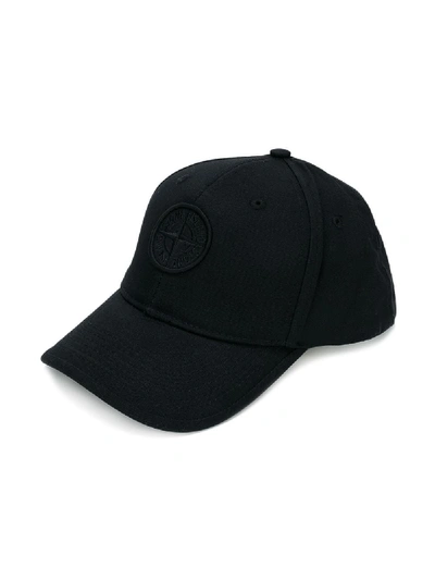 Stone Island Kids' Logo Patch Cap In Black
