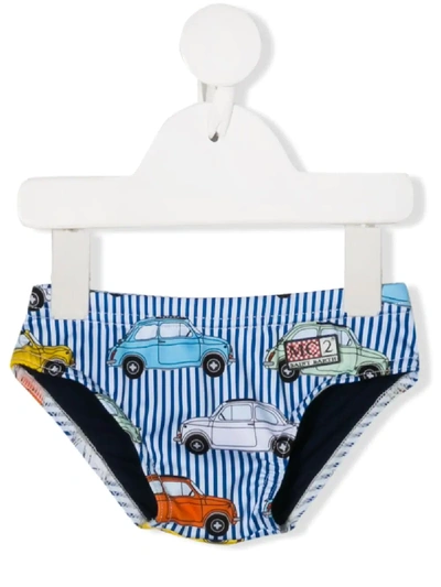 Mc2 Saint Barth Babies' Striped Fiat 500 Print Briefs In Blue