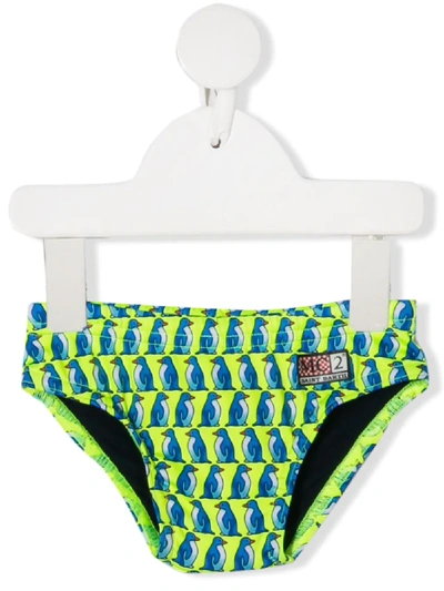 Mc2 Saint Barth Babies' Penguin-print Swim Trunks In Yellow