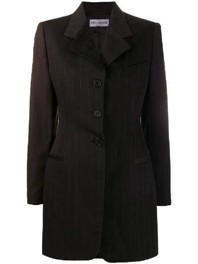 Pre-owned Dolce & Gabbana 2000s Pinstriped Elongated Blazer In Brown
